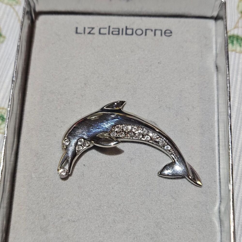 vintage twee silver tone dolphin brooch deadstock